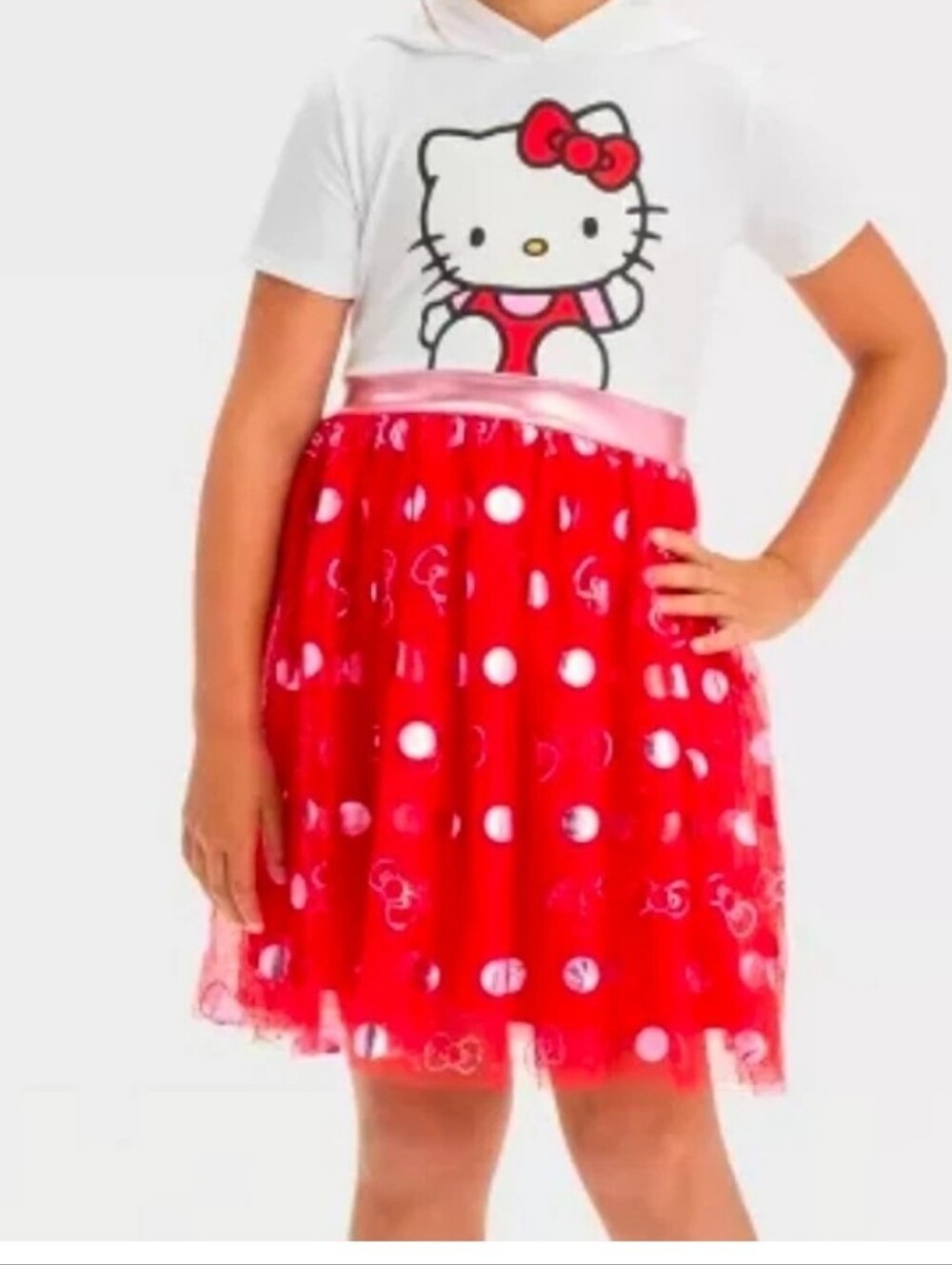 Girls' Hello Kitty Hooded Cosplay Short Sleeve Tutu Dress - Red/White -Medium 8